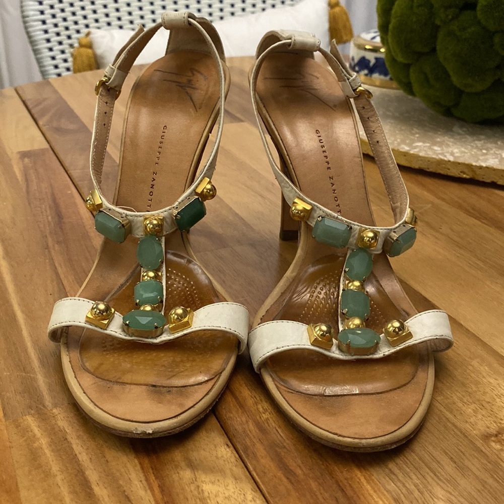 Giuseppe Zanotti  Sandal Heels Jeweled Cream Gold